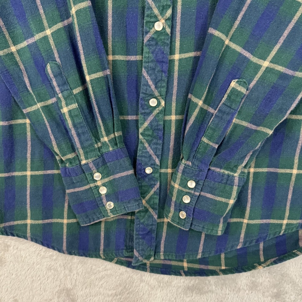 Wrangler Flannel Shirt Mens Medium Wrancher Green Blue Western Pearl Snap Casual - Picture 6 of 10